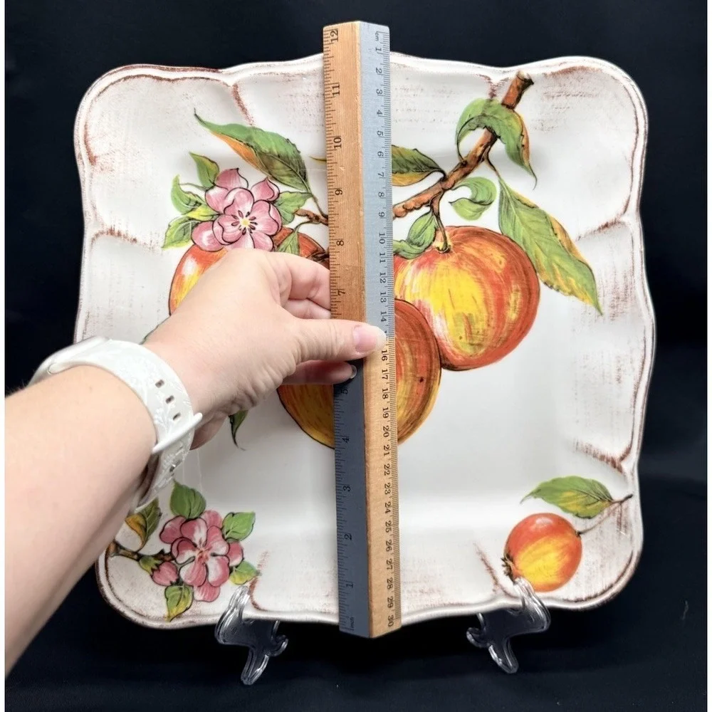 Sur La Table Italian Apples Blossom Platter Plate Dish Handcrafted Sq 12